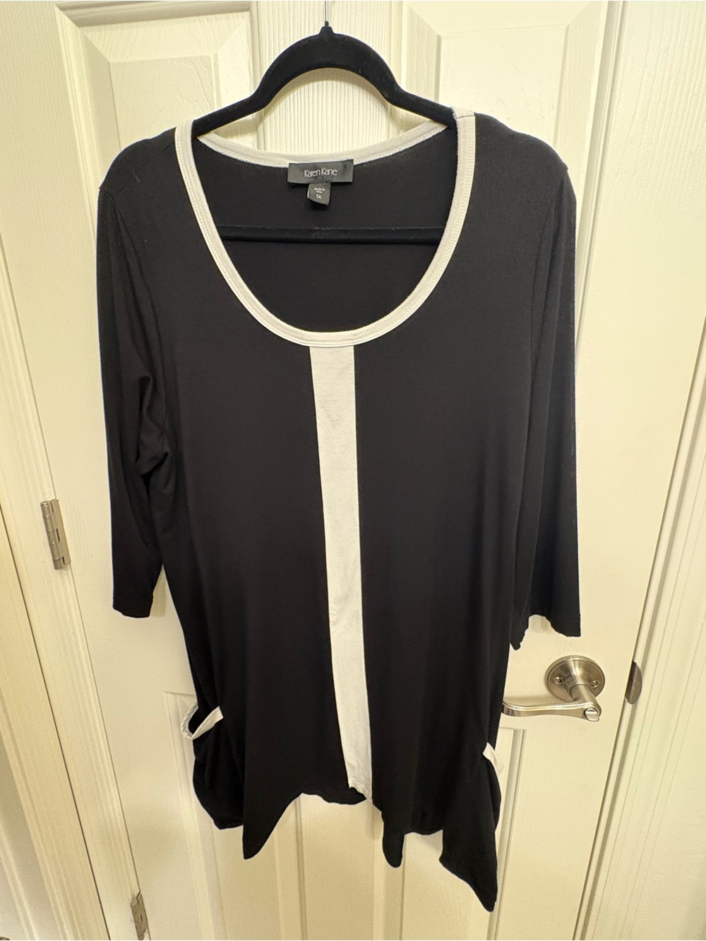 1X- Karen Kane Black Tunic with White Center Stripe